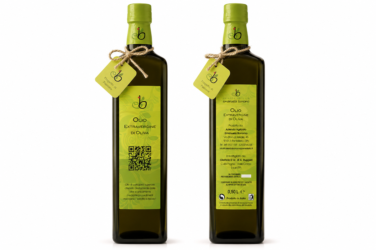 Etichetta olio extravergine Bonomo Emanuela